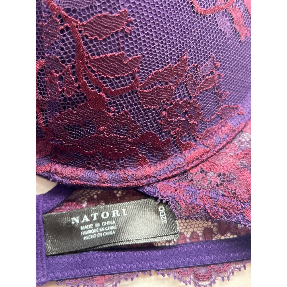 Natori Purple Burgundy Lace Push Up Bra 32DD Underwire